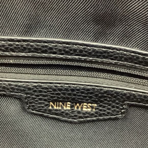 Nine West Josie Black Satchel Handbag Purse Pebble Vegan Leather Modern Classic - Picture 13 of 16